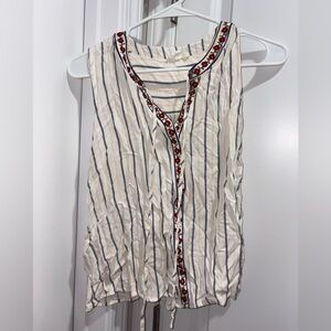 Mine White and Red Sleeveless Embellished Blouse